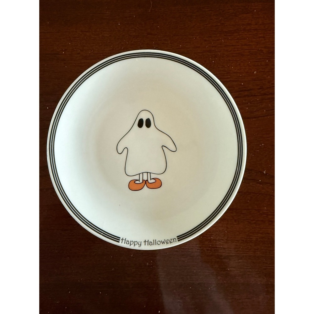 BIA Halloween Appetizer Plate 6.25in White Excellent Ghost Orange Shoes